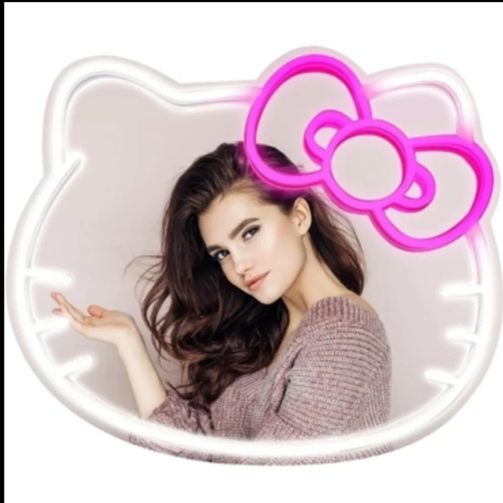 Anime Hello Kitty Mirror, Light Neon Sign Wall Decor, Neon Mirror with Dimmable.